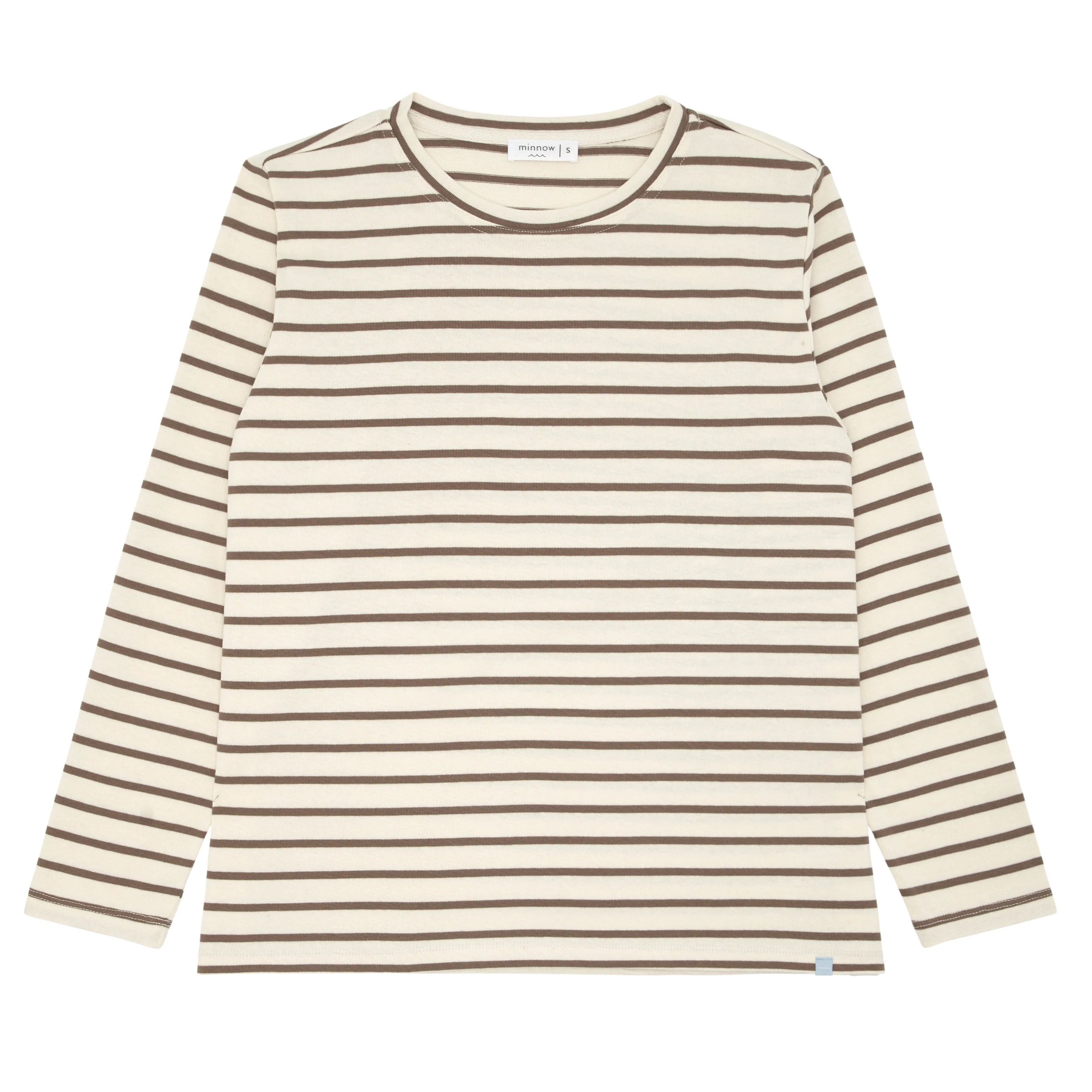 women's cream and mocha stripe long sleeve knit tee | minnow