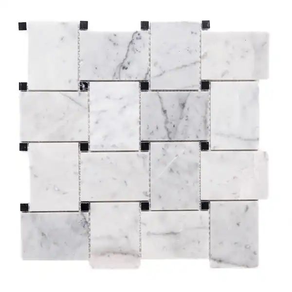 The Tile Life Santorini 3.31'" x 2.31'' Marble Carrara Mosaic Tile - Overstock - 32665020 | Bed Bath & Beyond
