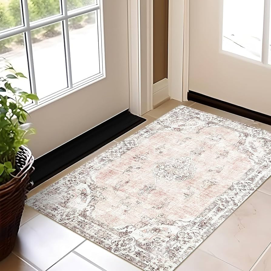 BRICHOEE Vintage Area Rug 2x3 Feet Light Pink Thin Entryway Mat for Kitchen Indoor Machine Washab... | Amazon (CA)