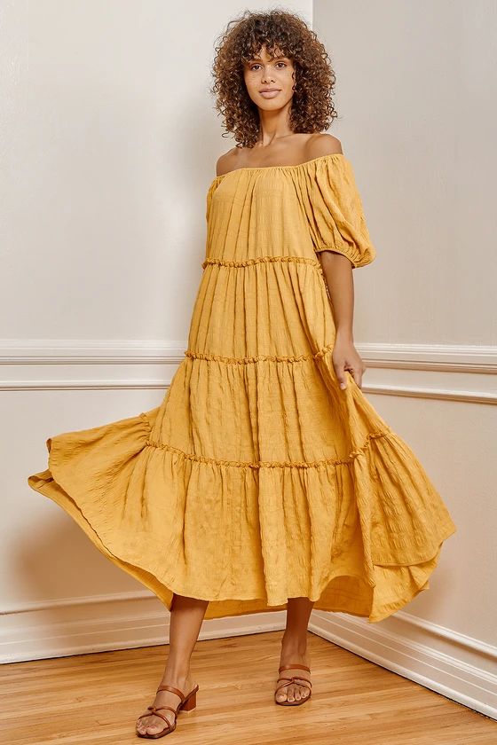 Tiers My Dear Yellow Puff Sleeve Tiered Maxi Dress | Lulus (US)