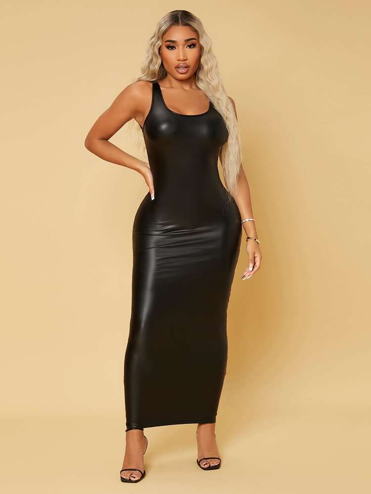 SHEIN SXY Solid Bodycon Patent Dress | SHEIN