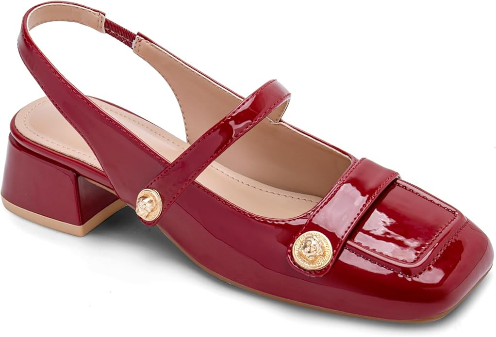Slingback Mary Jane Heels for Women Low Block Heel Closed Square Toe Pump Shoes Heels Classic Dai... | Amazon (US)