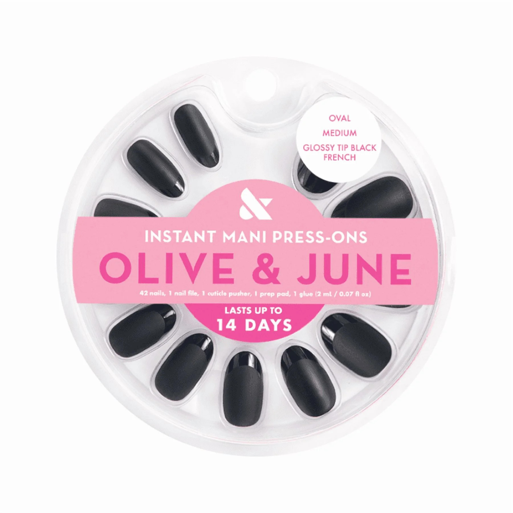 Olive & June Instant Mani Medium Oval Press-on Nails, Glossy Tip Black French, 42 Pieces | Walmart (US)