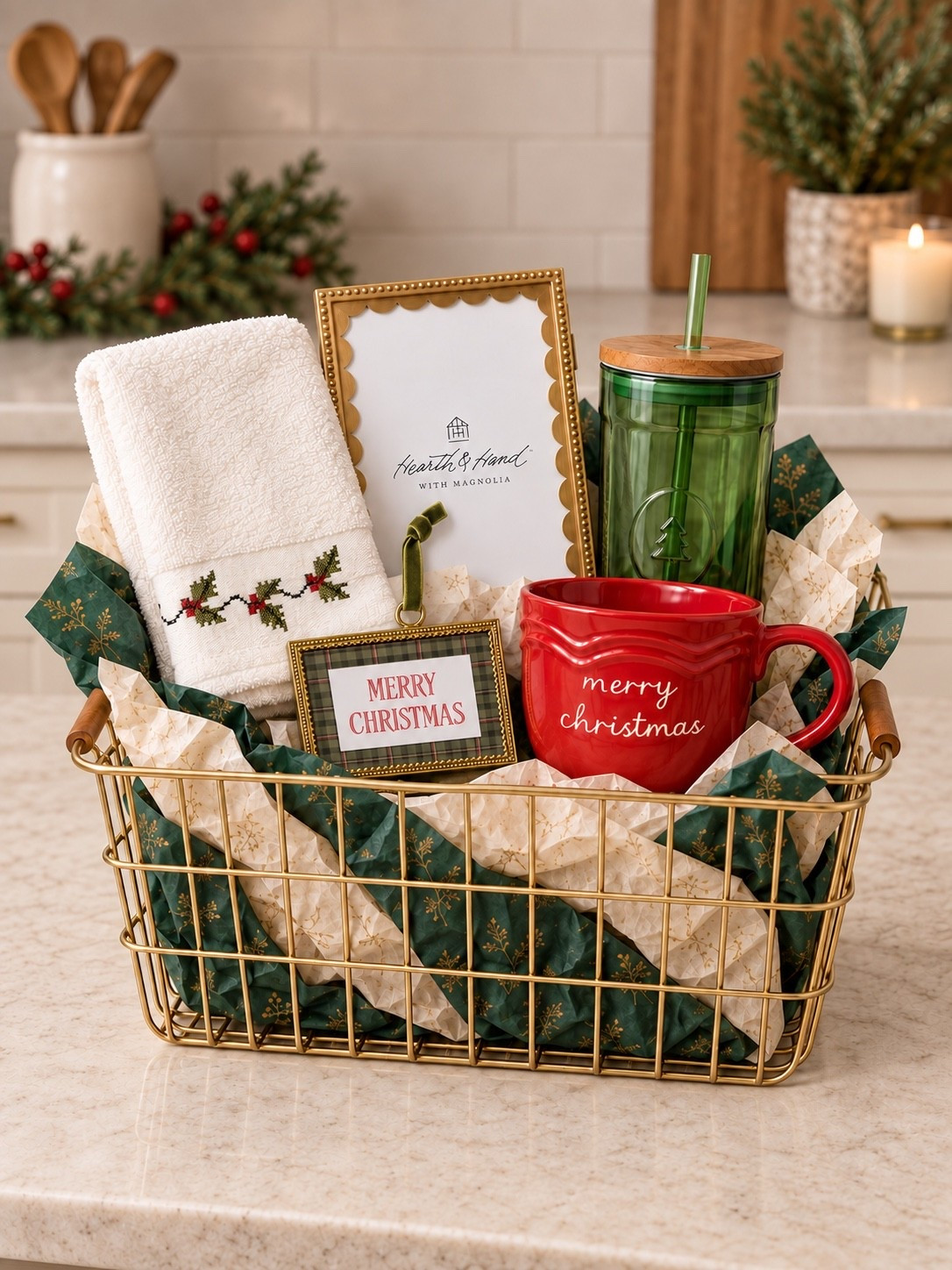 🎁 Hearth & Hand Holiday Gift Basket

A cozy Christmas gift idea filled with Hearth & Hand with Magnolia finds from Target! The festive mug, green holiday tumbler, embroidered hand towel, and classic frames look so pretty tucked into a gold basket with green and gold tissue paper. It’s an easy way to create a thoughtful gift that feels elevated without being overly complicated.

Perfect for a hostess gift, teacher, neighbor, friend, or anyone who loves a little holiday cheer for their home. You could even recreate the basket and add a gift card or favorite seasonal treat to make it extra special!

Follow @farmtotablecreations on Instagram for more cozy home finds and trending decor.

#LTKHome #LTKGiftGuide #TargetFinds #TargetStyle #TargetHome #HearthAndHand #HearthAndHandWithMagnolia #TargetChristmas #ChristmasGiftIdeas #HolidayGiftIdeas #GiftBasketIdeas #HostessGift #ChristmasGifts #HolidayHosting #CozyChristmas

#LTKHome #LTKSeasonal