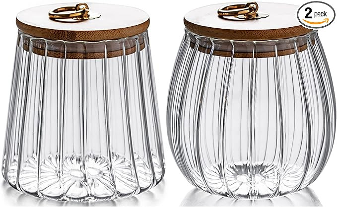 Small Glass Coffee Nuts Canister Airtight Storage Jar Petal Decorative Container with Bamboo Lid ... | Amazon (US)