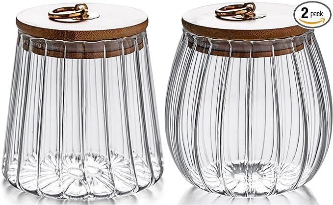 Small Glass Coffee Nuts Canister Airtight Storage Jar Petal Decorative Container with Bamboo Lid ... | Amazon (US)