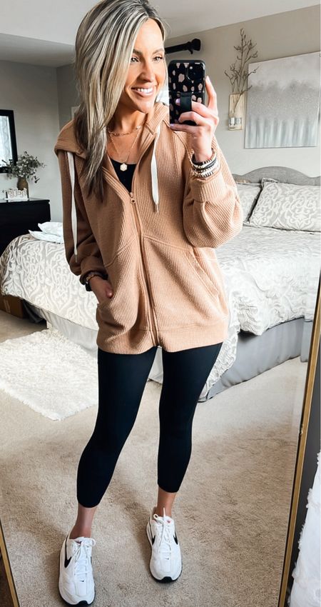 I can’t stop wearing this textured full zip hoodie! It runs oversized. Size down. I’m wearing size xs. I love the length of this one! Perfect for leggings. You will grab this one ALL. THE. TIME

#LTKSpringSale #LTKfindsunder50 #LTKstyletip