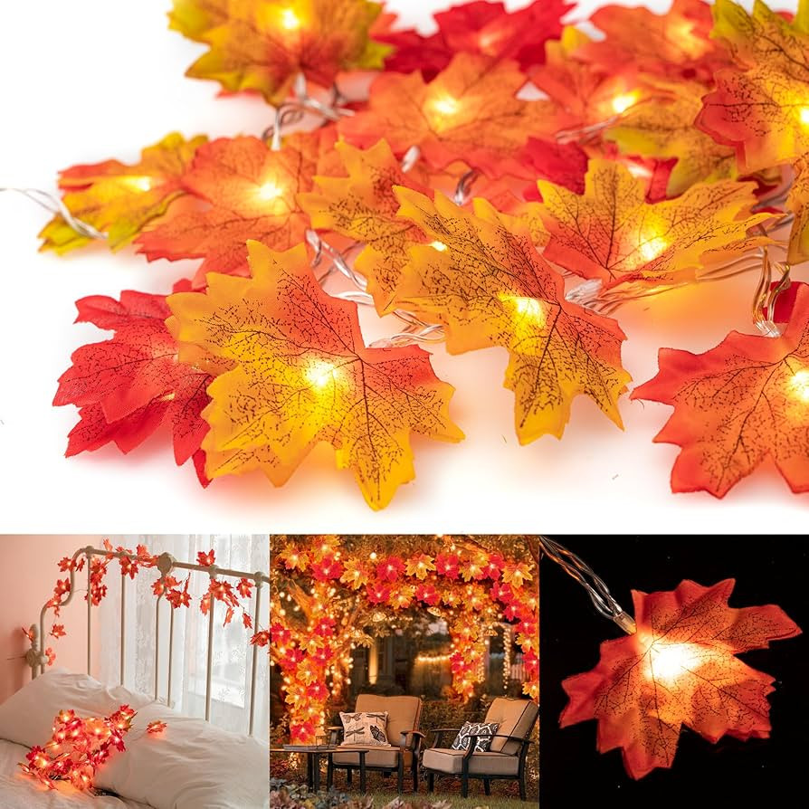 String Lights Maple Leaf Light Twinkle Hanging Lighting Decorations for Indoor Outdoor Garden Hal... | Amazon (US)