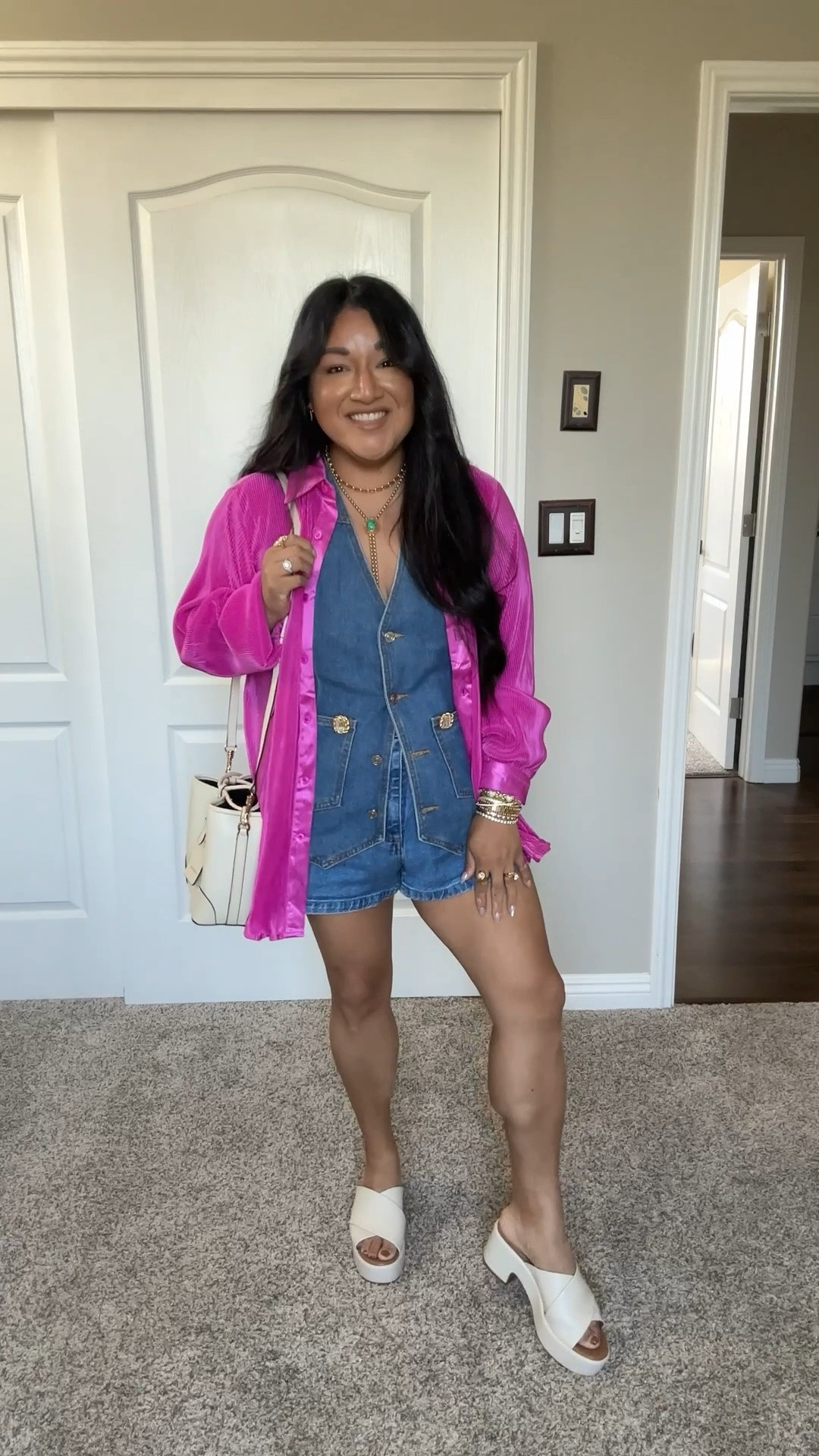 Wearing denim vest in a size medium 
Not very stretchy , denim material

#LTKootd #LTKMidsize #LTKPetite
