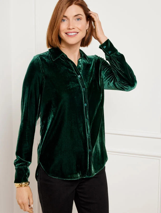 Effortless Velvet Classic Button Front Shirt | Talbots