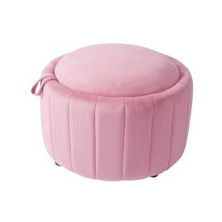 Modern Pink Velvet Round Accent Storage Ottoman (Set-1) | The Home Depot
