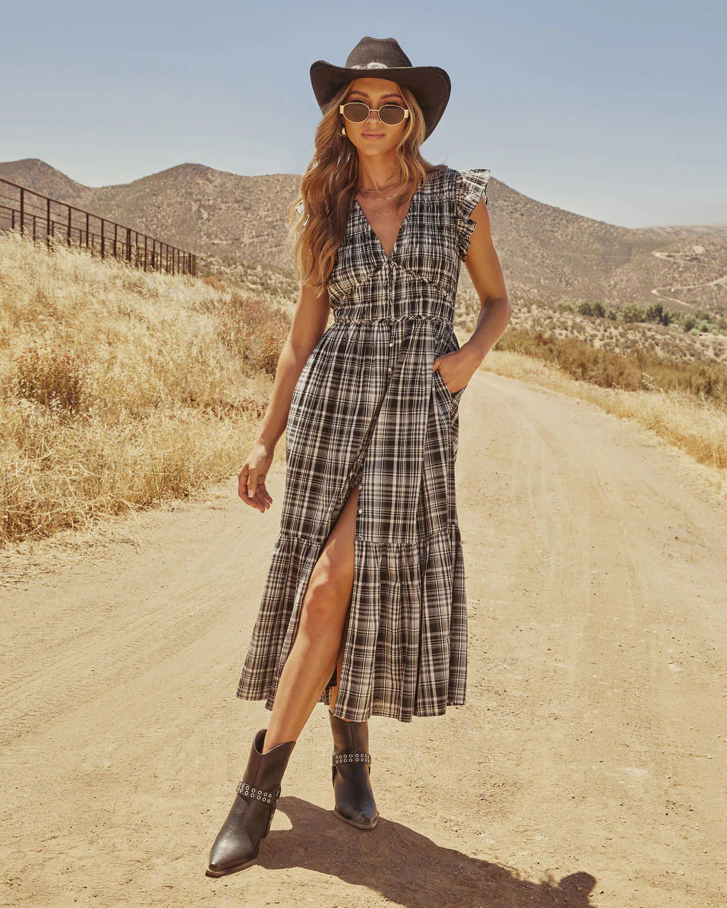 Lindah Smocked Plaid Maxi Dress | VICI