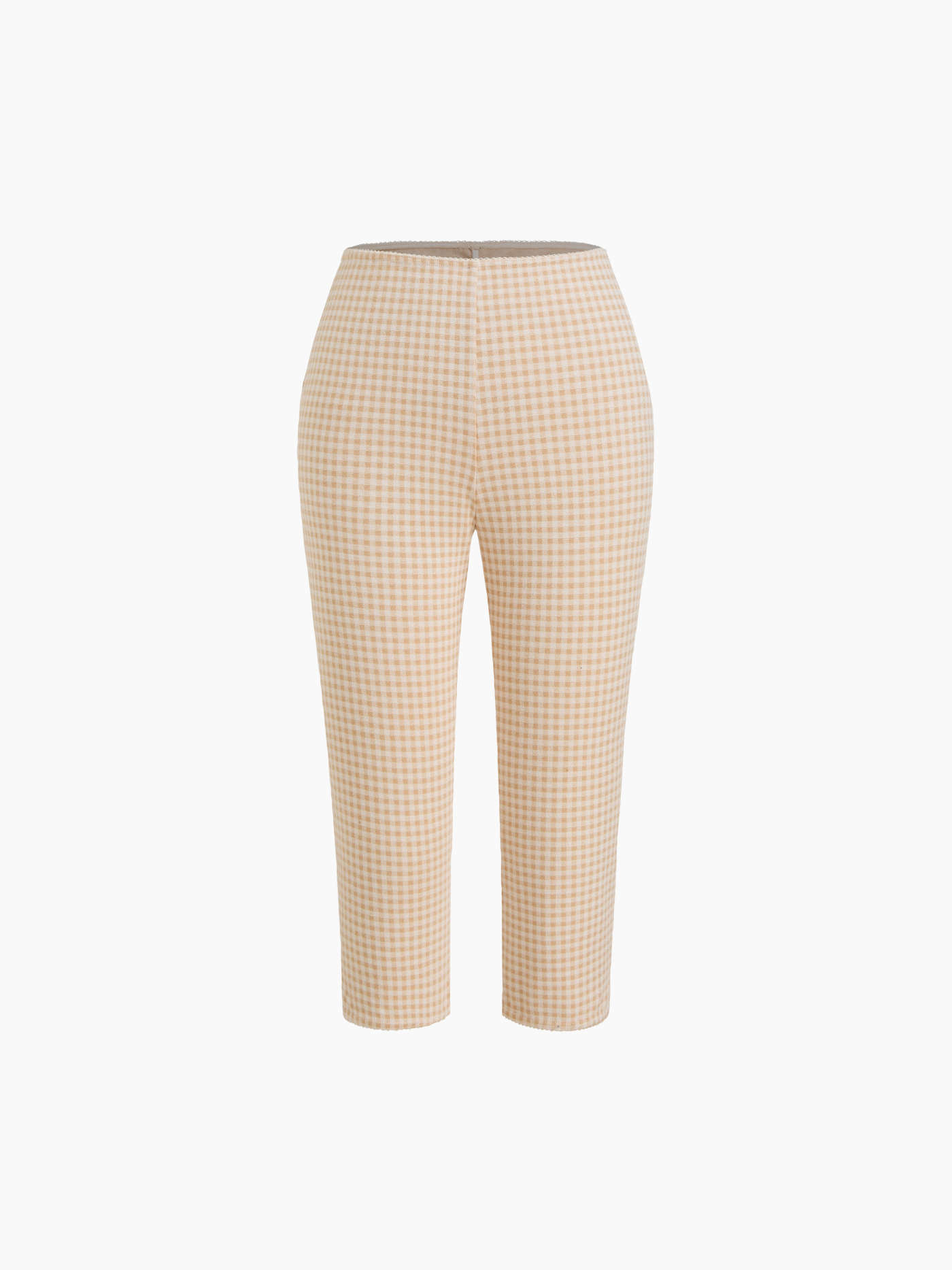 Knit Fabric Mid Rise Gingham Ruched Capri Leggings For Daily Casual | Cider