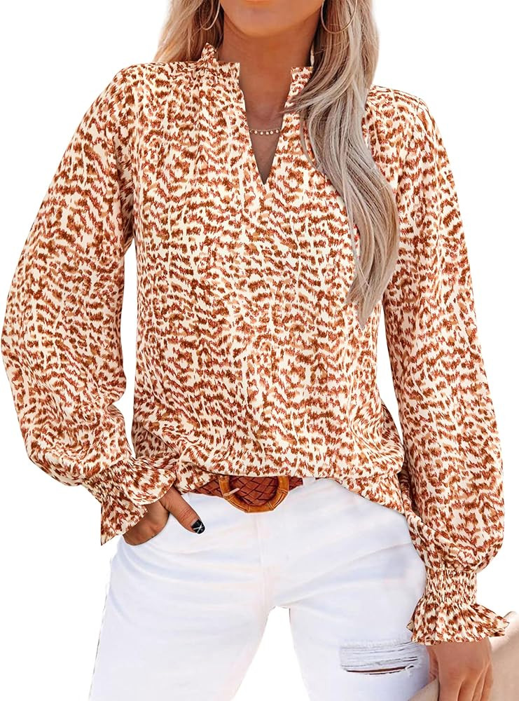 MASCOMODA Womens Boho Floral Long Sleeve Loose Chiffon Blouses | Amazon (US)