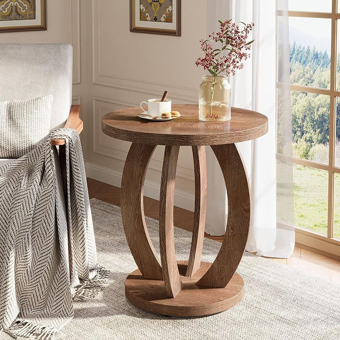 Tribesigns End Table, Round Side Table with Storage, Farmhouse Nightstand Bedside with Round Tabl... | Amazon (US)