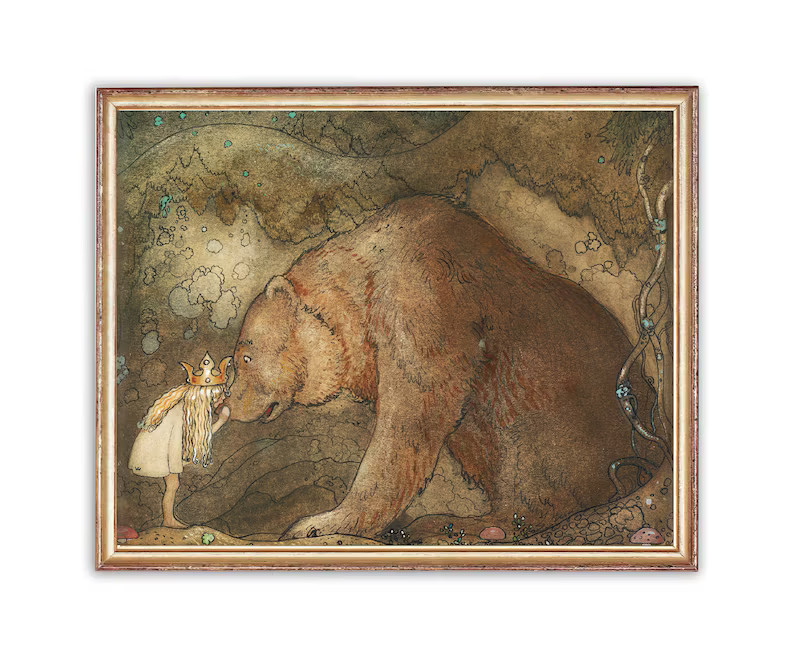 Vintage Bear and Little Girl Painting  Antique Animal Artwork | Etsy | Etsy (US)