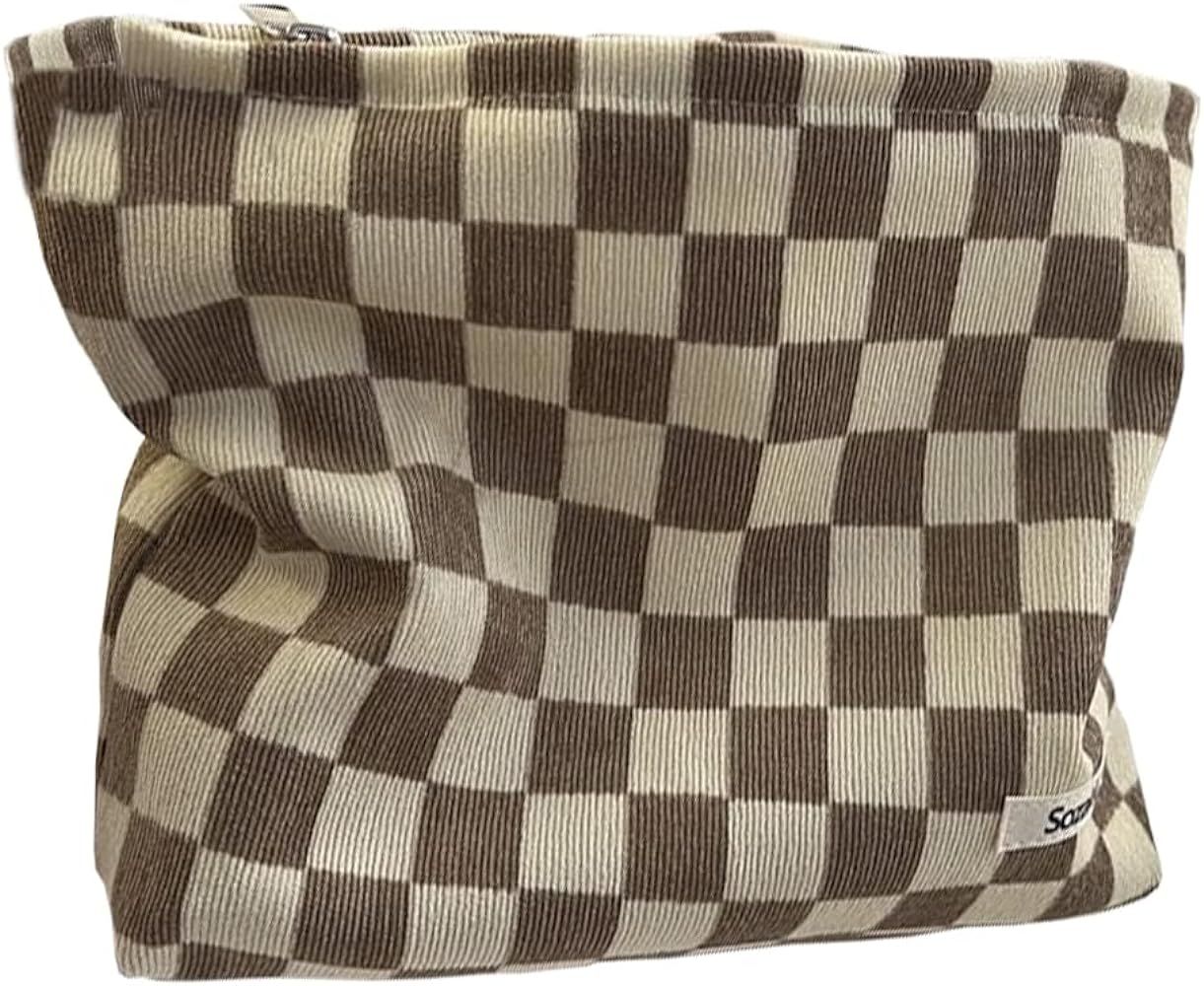 Checkered Makeup Bag, Corduroy Chessboard Cosmetic Bag for Purse, Small Cosmetic Pounch Cute Trav... | Amazon (US)
