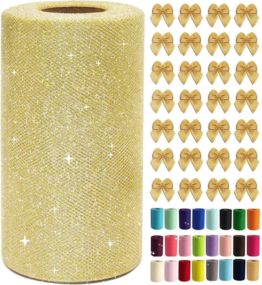 Gold Glitter Tulle Rolls 6 Inch by 50 Yards Sparkle Fabric Ribbon for Christmas Gift Wrapping DIY... | Amazon (US)