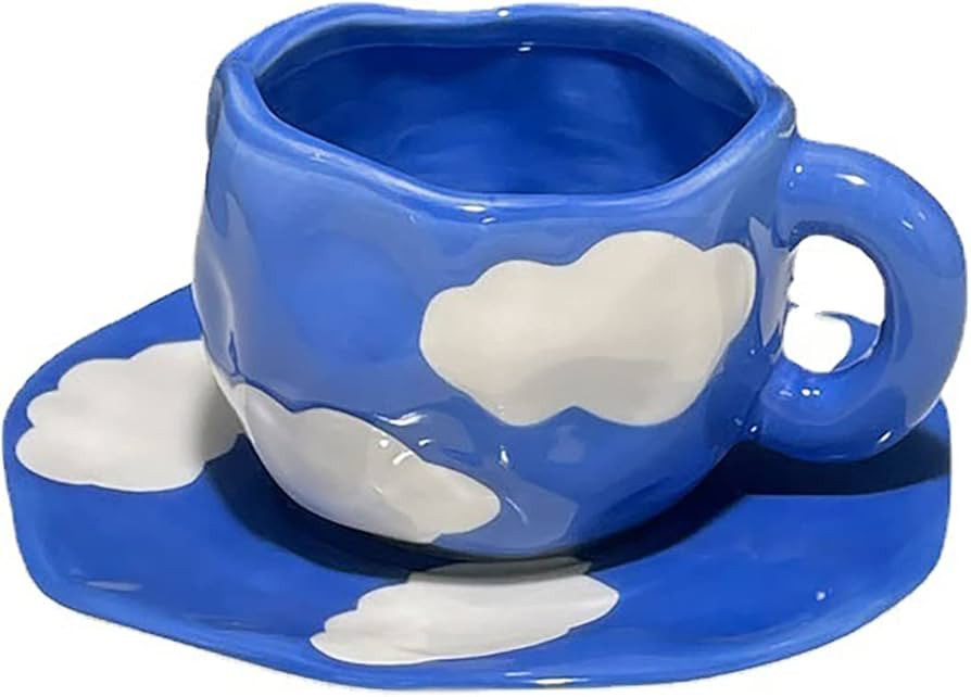 Maygone Cute Twisted Irregular Ceramic Coffee Mugs and Saucer Set Cloud Coffee Mugs Tea Cup Gifts... | Amazon (UK)