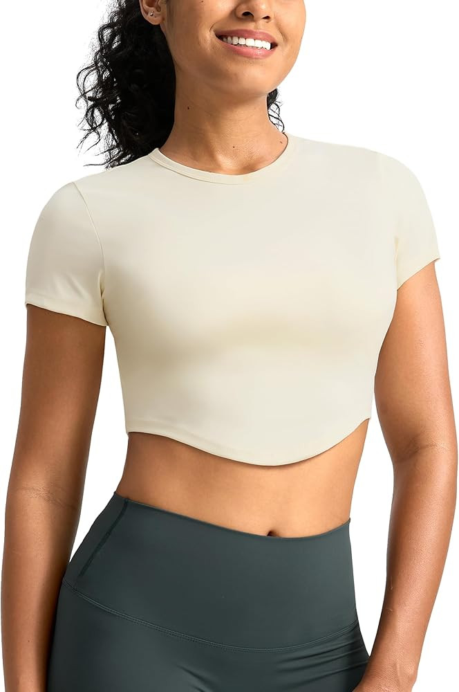Soothfeel Workout Crop Tops for Women Crew Neck Cropped T Shirt Yoga Running Short Sleeve Athleti... | Amazon (US)