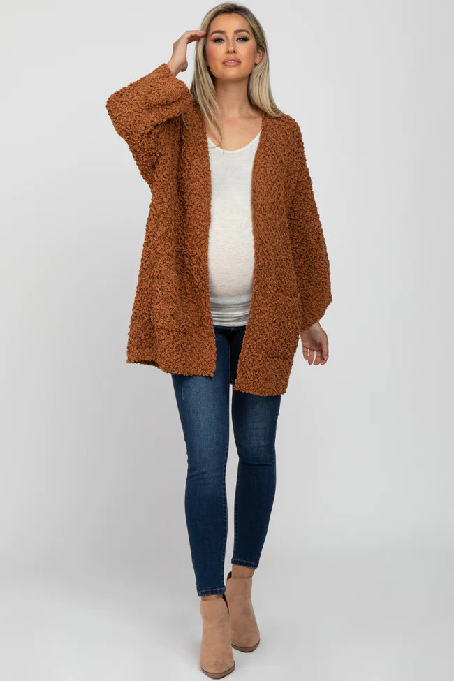 Camel Soft Popcorn Knit Maternity Cardigan | PinkBlush Maternity
