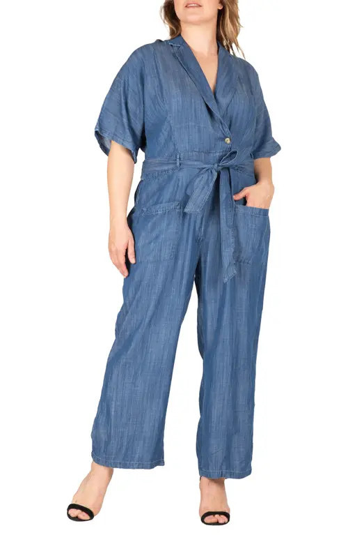 Standards & Practices Tie Waist Denim Jumpsuit in Indigo at Nordstrom, Size 1X | Nordstrom