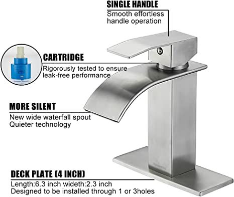 Ryuwanku Bathroom Faucet Brushed Nickel Modern Waterfall Bathroom Sink Faucet with Single Handle ... | Amazon (US)