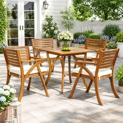 Outdoor 5 Piece Wood Dining Set With Cushions | Wayfair North America