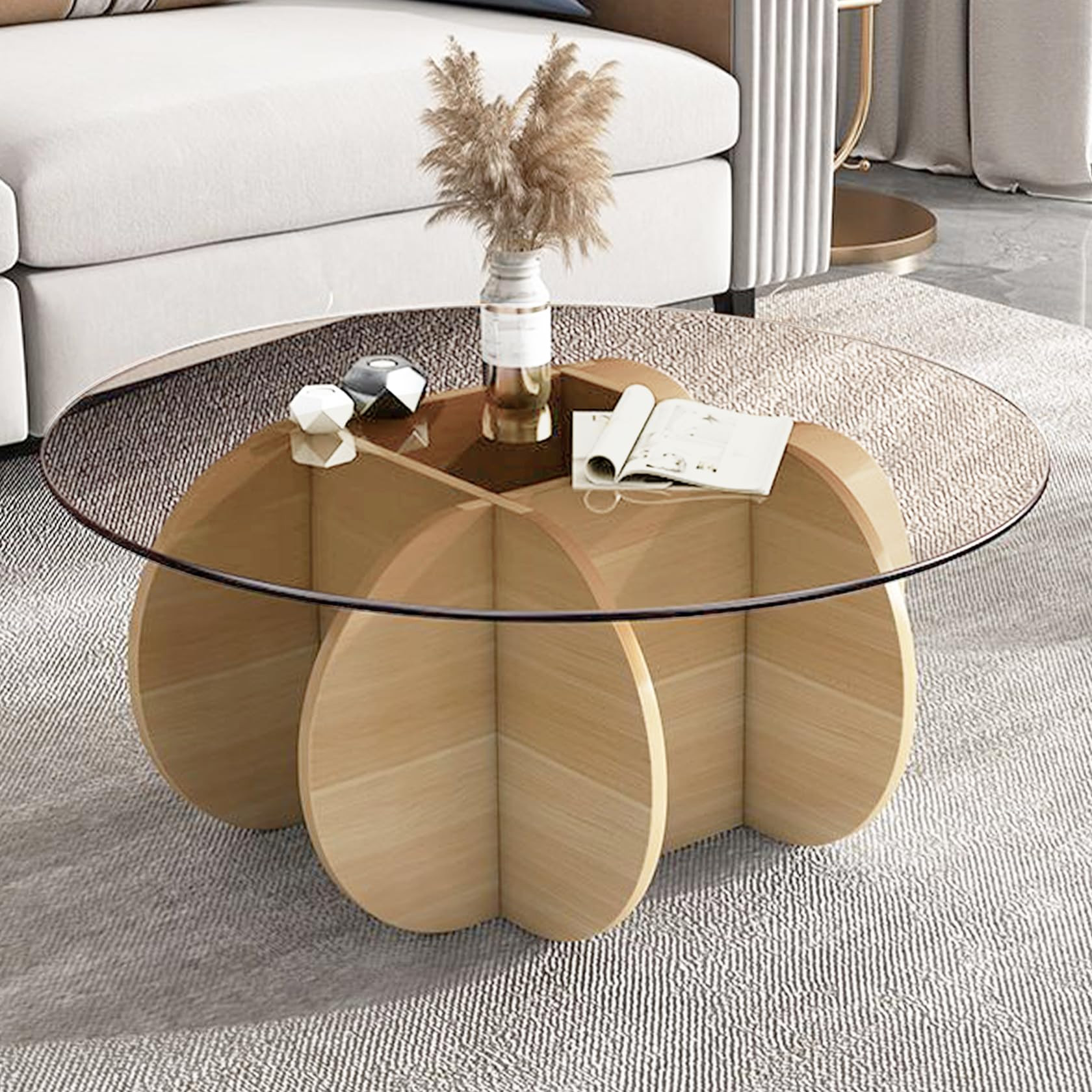 Glass Coffee Tables for Living Room Modern Elegant Round Coffee Table Mid Century Farmhouse Cente... | Amazon (US)