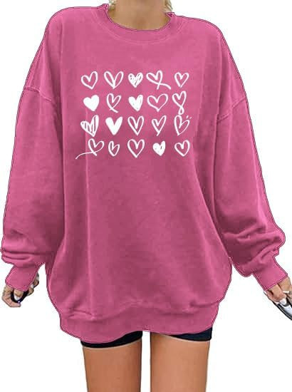 hohololo Valentines Day Sweatshirt Women Oversized Love Heart Shirt Pullover Valentine's Long Sle... | Amazon (US)