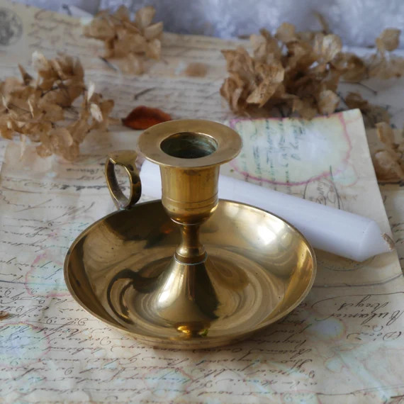 Small Round Vintage Brass Candle Holder with Handle | Etsy | Etsy (US)