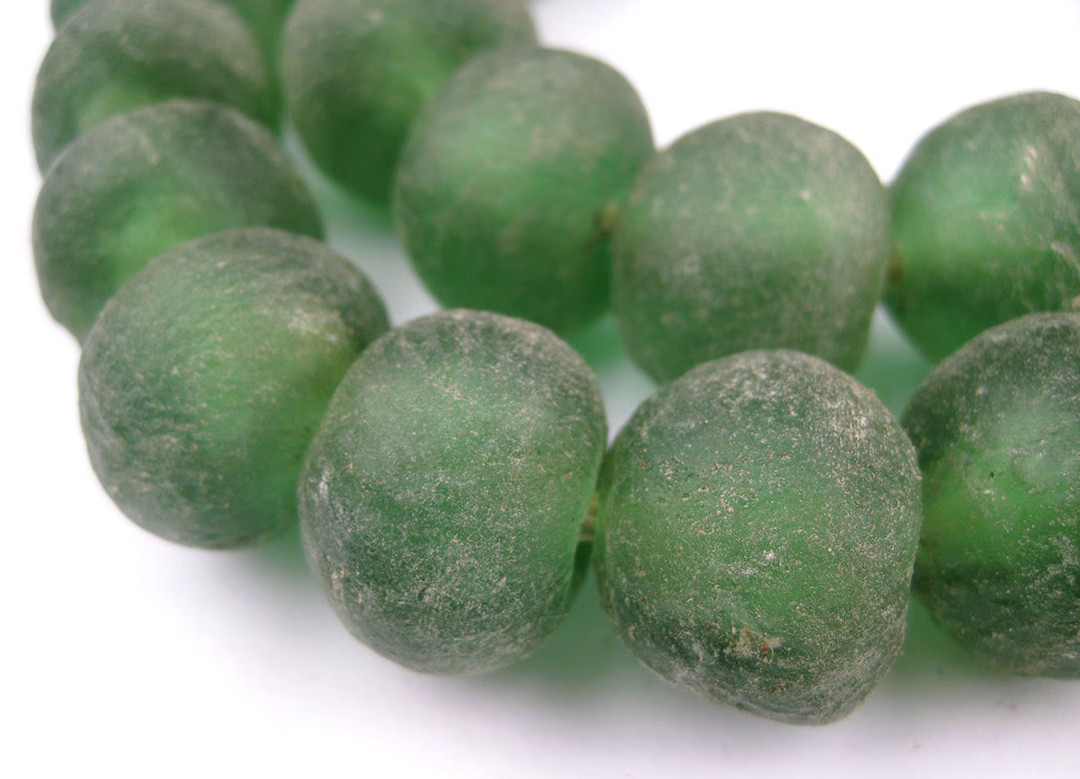 32 Green Recycled Glass Beads - Ghana Glass Beads - Green Glass Beads - Jumbo Glass Beads - Bead ... | Etsy (US)