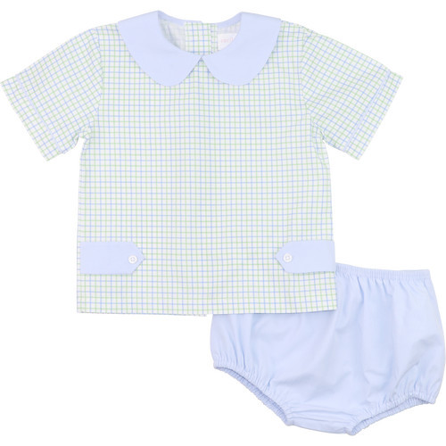 Blue And Green Windowpane Diaper Set | Cecil and Lou