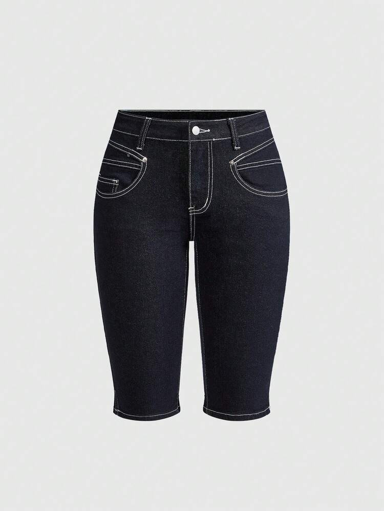 ROMWE Grunge Punk Y2K Vintage Ultra Low Waist Skinny Dark Wash Flare 7/8 Jeans | SHEIN