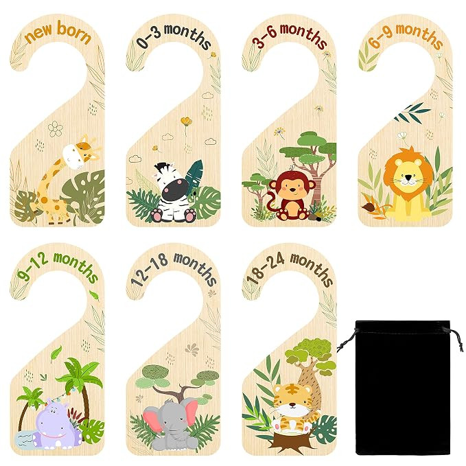 R HORSE 8Pcs Safari Baby Closet Dividers, Double Sided Nursery Hanger Dividers Wood Baby Closet S... | Amazon (US)