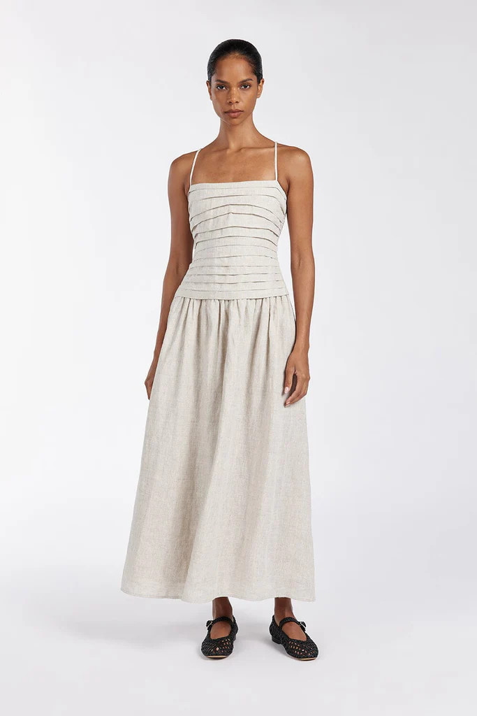 REECE NATURAL LINEN MIDI DRESS | DISSH