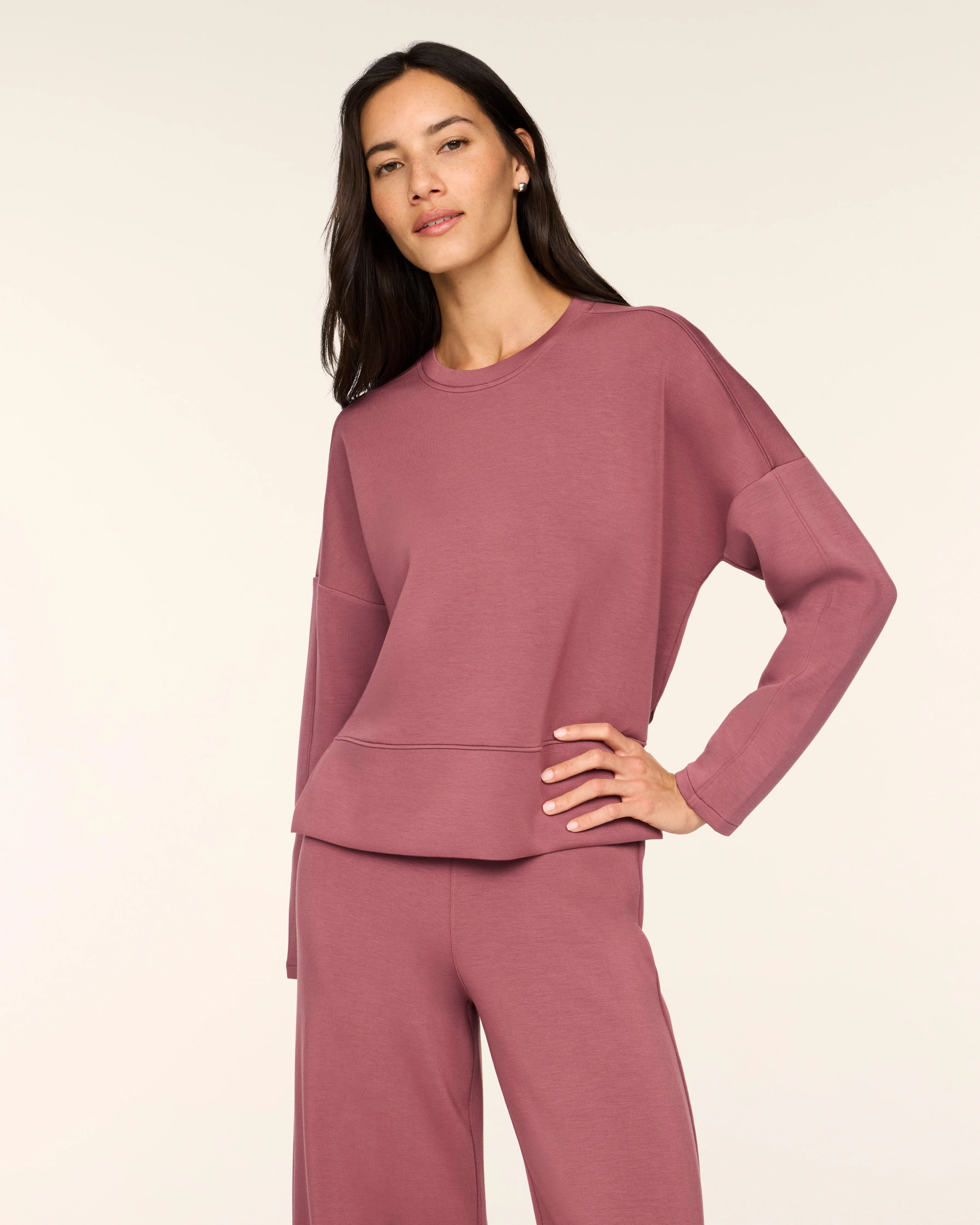 Spanx Women's SPANX AirEssentials Crewneck Long Sleeve Top in Powder/Timeless Navy Stripe | Spanx