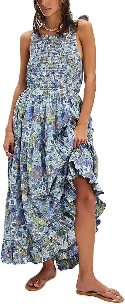 Amiblvowa Women Floral Maxi Dress Sexy Sleeveless Backless A-Line Long Flowy Dress Back Cut Out S... | Amazon (US)