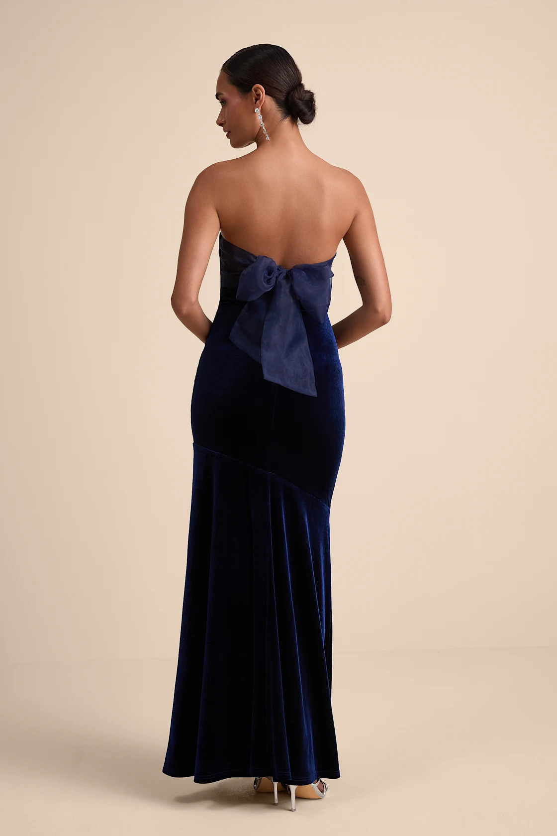 Mesmerizing Elegance Navy Blue Velvet Back Bow Maxi Dress | Lulus