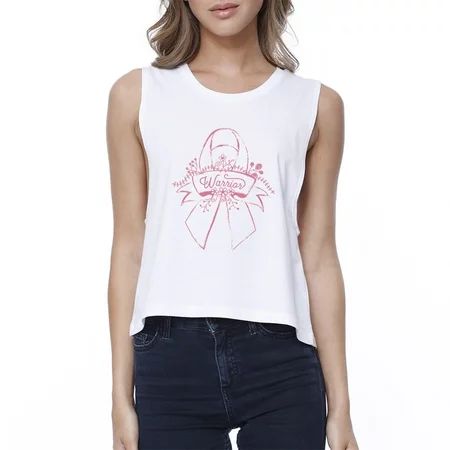Warrior Breast Cancer Awareness Shirt Womens White Crop Tank Top | Walmart (US)