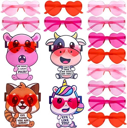 JOYIN 18 Packs Valentine's Day Cards with Heart Shaped Glasses Heart Glasses Valentines Day Acces... | Amazon (US)