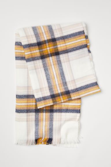 H & M - Checked Scarf - White | H&M (US + CA)