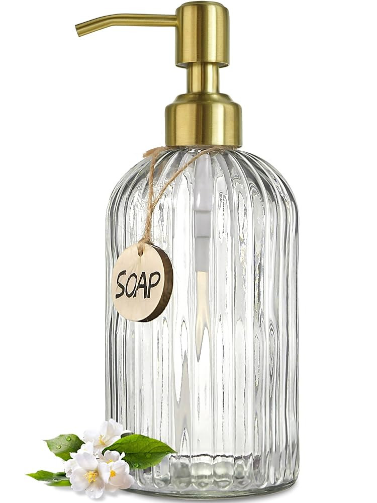 JASAI 18Oz Glass Soap Dispenser with Golden Pump for Kitchen,Refillable Liquid Hand soap Dispense... | Amazon (US)