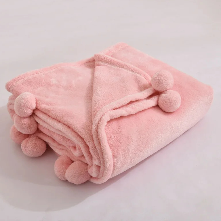 Mainstays Oversized Plush Throw with Poms, Coral Whisper, 50"x70" - Walmart.com | Walmart (US)