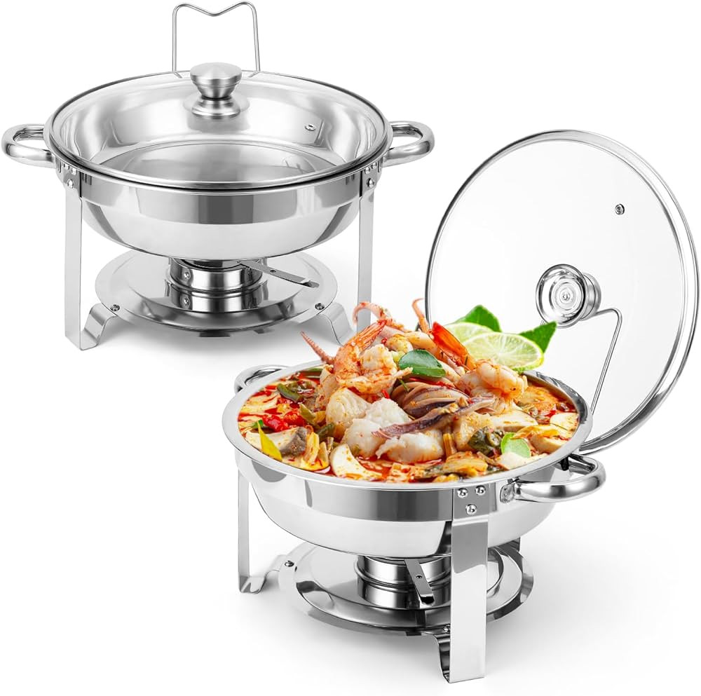 GarveeHome Chafing Dish Buffet Set 2 Pack 5QT, Stainless Steel Round Chafing Dishes for Buffet Wi... | Amazon (US)
