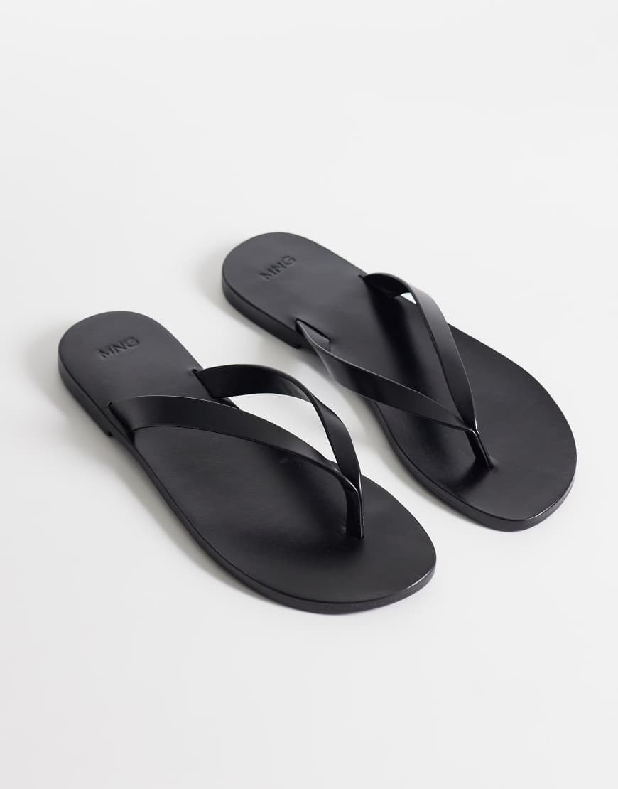 Mango 100% leather flip flop in black | ASOS (Global)