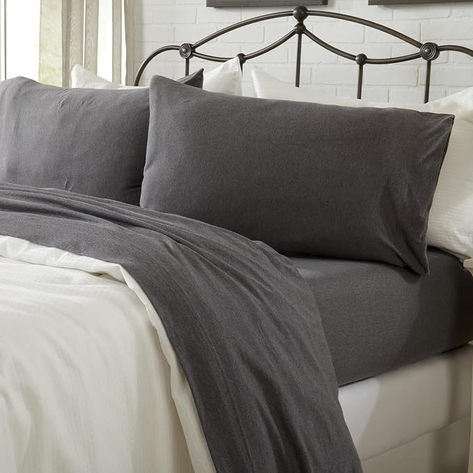 Cotton Jersey Knit Twin XL Sheet Set - Ultra-Soft, Stretchy, Heathered Melange Grey Bed Sheets - ... | Amazon (US)