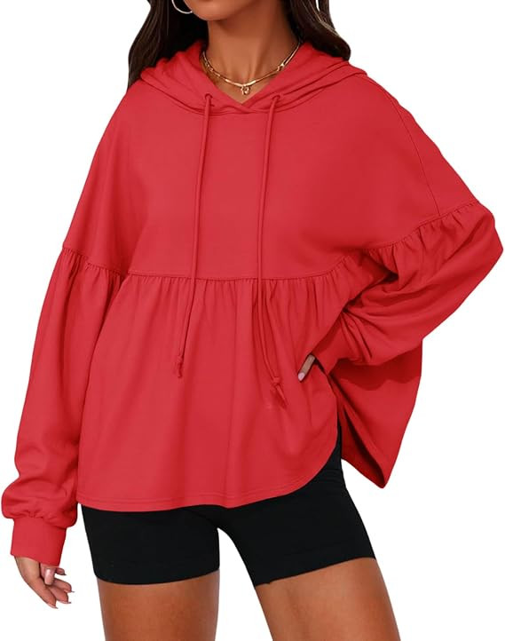 Fisoew Womens Oversized Hoodies Sweatshirts Casual Lantern Long Sleeve Drawstring Peplum Hem Loos... | Amazon (US)