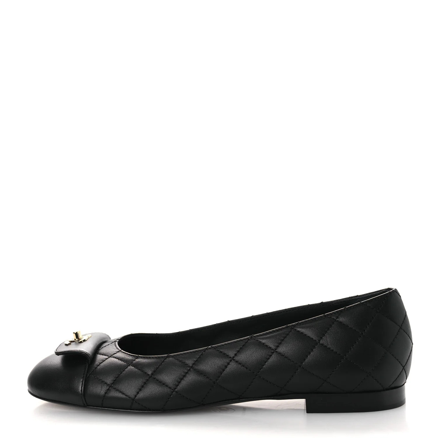 Chanel Calfskin Lambskin Quilted CC Cap Toe Ballerina Flats 37 Black 1808637 | FASHIONPHILE (US)