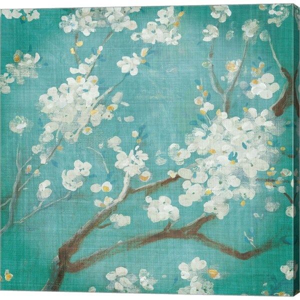 Danhui Nai 'White Cherry Blossoms I on Blue Aged No Bird' Canvas Art | Bed Bath & Beyond